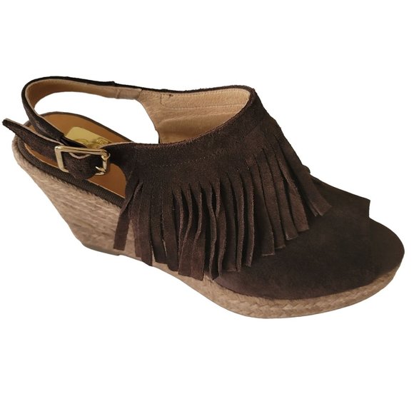 kanna Shoes - Kanna Wedge Slingback Suede Upper Sandal With Fringe detail. Size 9